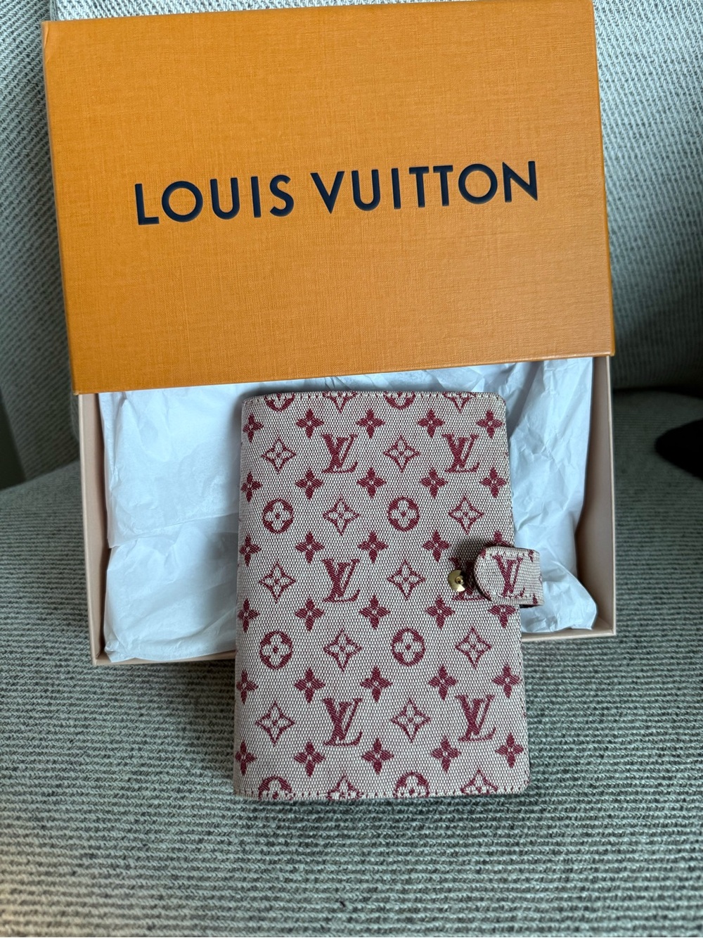 Louis Vuitton PM Mini Lin Beige and Burgundy Monogram Agenda